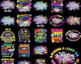 20+ Shining A Light On Who Jesus Really Is PNG Bundle, VBS 2026 Illumination Station Graphics, Christian Kids Ministry Clipart