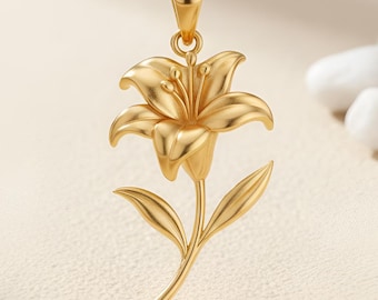 Collar con colgante de flor de lirio / Joyería de plata de ley 925 / Diseño floral botánico / Regalo significativo para ella