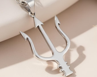 Collar Tridente / Joyería de Plata Esterlina / Símbolo Mitología del Mar / Regalo Poderoso para Él