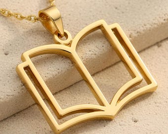 Open Book Pendant Necklace | 925 Sterling Silver for Teachers & Book Lovers | Minimalist Knowledge Symbol Jewelry | Thoughtful Gift