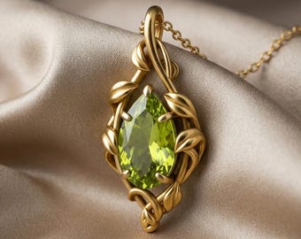 Peridot Teardrop Necklace | Sterling Silver Peridot | Botanical Leaf Design | August Birthstone Gift
