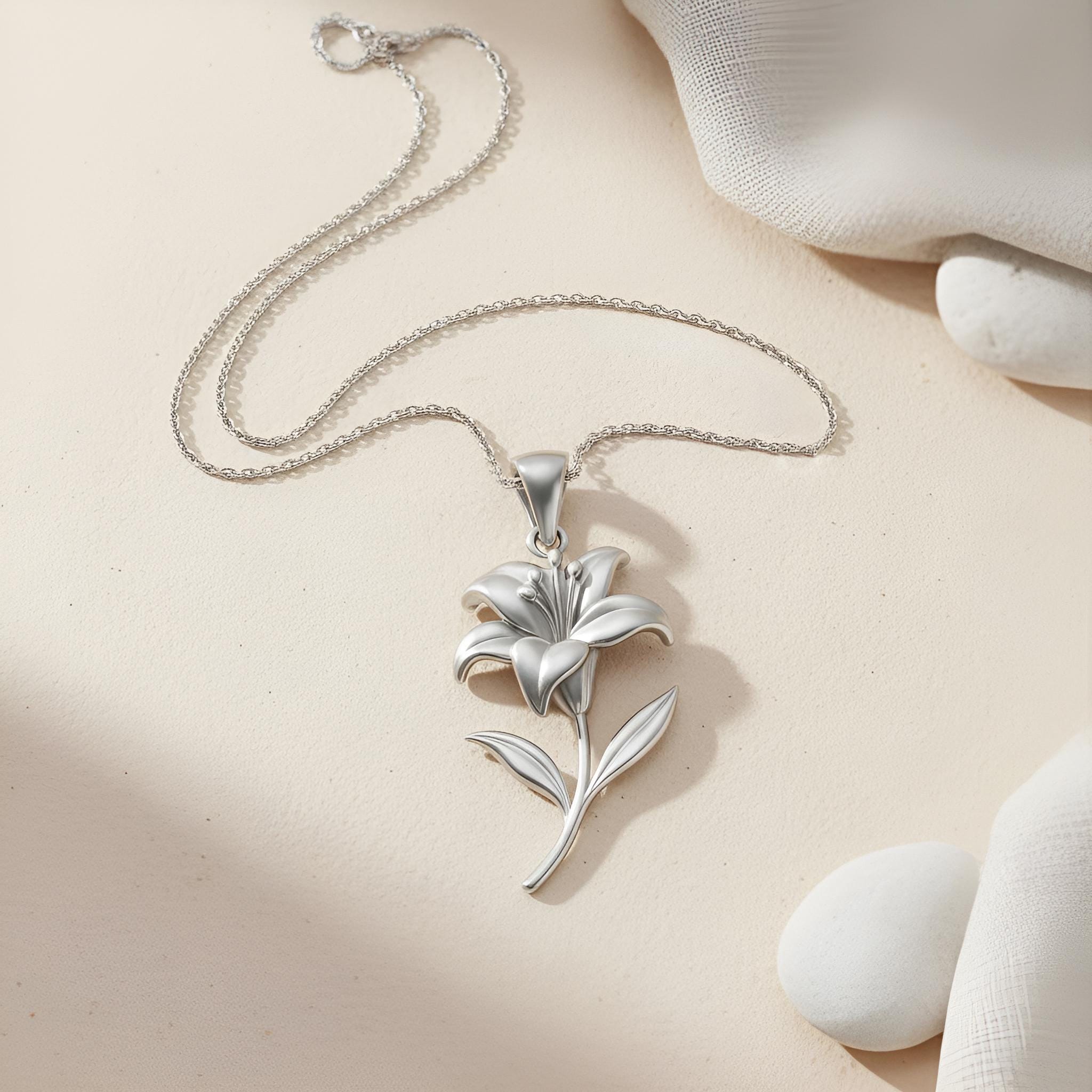 Lily Flower Pendant Necklace | 925 Sterling Silver Jewelry | Botanical ...