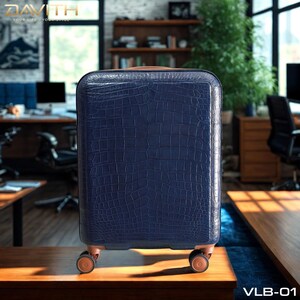 Handmade Navy Exotic Leather Suitcase | Artisan Travel Luggage (55x40x20cm) image 3