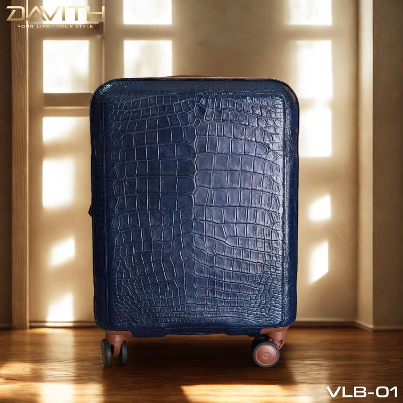 Handmade Navy Exotic Leather Suitcase | Artisan Travel Luggage (55x40x20cm) image 1