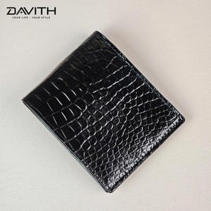 Black Exotic Leather Bifold Wallet for Men, Whole-Piece Scale Texture Both Sides, Handmade in Vietnam, Luxury Gift for Him