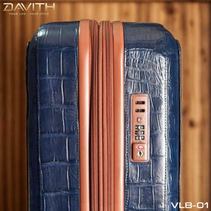 Handmade Navy Exotic Leather Suitcase | Artisan Travel Luggage (55x40x20cm) image 7