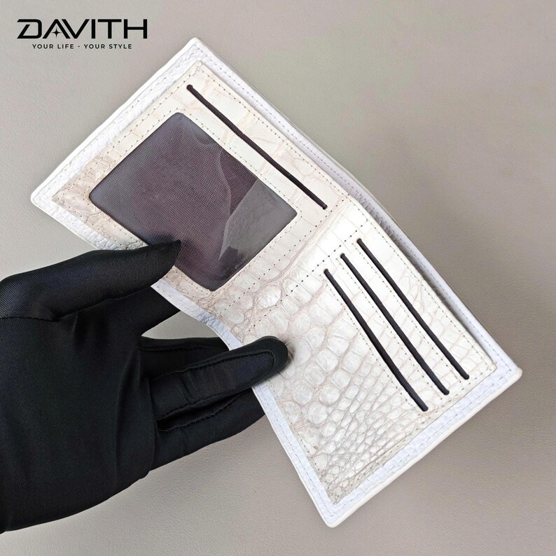 Whitened Exotic Leather Bifold Wallet for Men, Handmade Scale Texture Billfold, Whole Piece Belly Hide, Luxury Gift for Him image 4