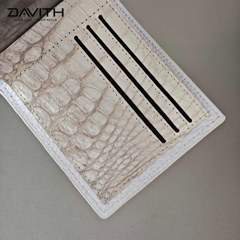 Whitened Exotic Leather Bifold Wallet for Men, Handmade Scale Texture Billfold, Whole Piece Belly Hide, Luxury Gift for Him image 7