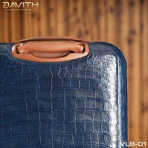 Handmade Navy Exotic Leather Suitcase | Artisan Travel Luggage (55x40x20cm) image 5