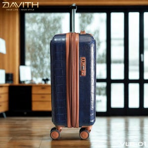 Handmade Navy Exotic Leather Suitcase | Artisan Travel Luggage (55x40x20cm) image 4