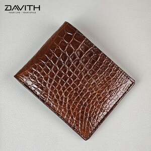 Handmade Men's Bifold Wallet in Brown Exotic Leather, Whole-Piece Scale-Textured Leather Both Sides, Artisan Made in Vietnam