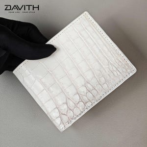 Whitened Exotic Leather Bifold Wallet for Men, Handmade Scale Texture Billfold, Whole Piece Belly Hide, Luxury Gift for Him image 2