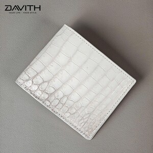 Whitened Exotic Leather Bifold Wallet for Men, Handmade Scale Texture Billfold, Whole Piece Belly Hide, Luxury Gift for Him