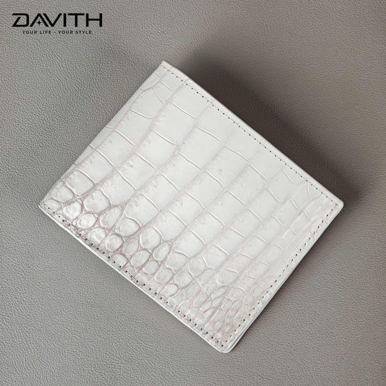 Whitened Exotic Leather Bifold Wallet for Men, Handmade Scale Texture Billfold, Whole Piece Belly Hide, Luxury Gift for Him image 1