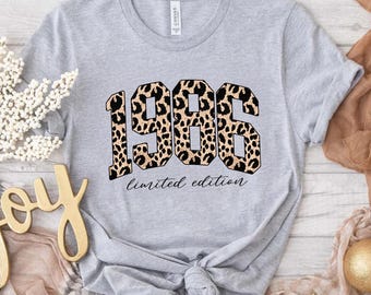 1986 Leopard T-shirt, Personalized Birthday Tee, Custom Year Shirt, 1986 Birthday Gift, Limited Edition Birthday, Milestone Gift