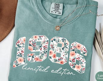 Comfort Colors 1986 Floral Limited Edition Birthday Shirt