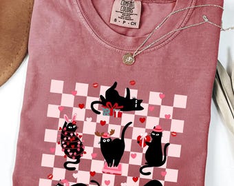 Black Cat Shirt, Valentine Black Cat Comfort Colors® Shirt, Kitten Valentine Shirt, Cat Lover Gift, Cat Mom Tee, Black Cat Love Shirt