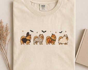 Pomeranian Halloween Costumes Comfort Colors Shirt, Retro Spooky Pomeranian Dog Graphic Tee, Funny Halloween Pomeranian Gift