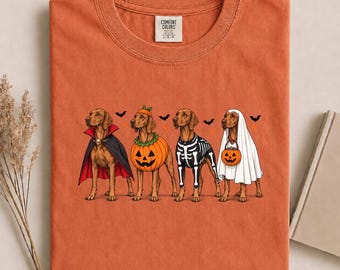 Halloween Vizsla Shirt, Funny Vizsla Costume Graphic Tee, Cute Pumpkin Ghost Skeleton Dog Shirt, Comfort Colors Dog Lover Gift