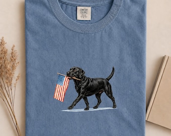 Comfort Colors® Black Labrador Shirt, American Flag Dog Tee, Patriotic Black Lab Shirt, Fourth of July Gift, Black Lab Mom Shirt