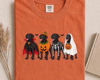 Halloween Black Labrador Shirt, Funny Black Lab Costume Graphic Tee, Pumpkin Ghost Skeleton Dog Shirt, Comfort Colors Dog Lover Gift