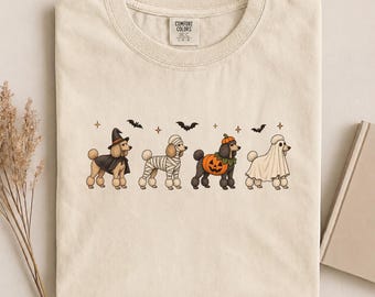 Poodle Halloween Costumes Comfort Colors Shirt, Retro Spooky Poodle Dog Graphic Tee, Funny Halloween Poodle Gift