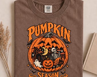 Vintage Pumpkin Season Halloween Comfort Colors Shirt Graphic Tee, Retro Spooky Tshirt, Fall Festival Apparel, Cute Autumn Goth Gift