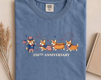 Comfort Colors® Patriotic Corgi Shirt, 250th Anniversary Dog Tee, America 250 4th of July Shirt, Corgi Mom Gift