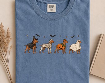 Vizsla Halloween Costumes Comfort Colors Shirt, Retro Spooky Vizsla Dog Graphic Tee, Funny Halloween Vizsla Gift