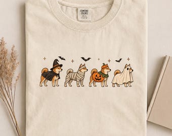 Shiba Inu Halloween Costumes Comfort Colors Shirt, Retro Spooky Shiba Inu Dog Graphic Tee, Funny Halloween Shiba Inu Gift