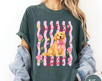 Comfort Colors® Just A Girl Who Loves Goldens Shirt, Cute Golden Retriever Graphic Tee, Golden Mom T-Shirt, Dog Lover Gift