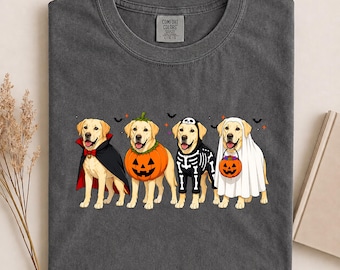 Halloween Yellow Labrador Shirt, Funny Yellow Lab Costume Tee, Cute Pumpkin Ghost Skeleton Dog Shirt, Comfort Colors Dog Lover Gift