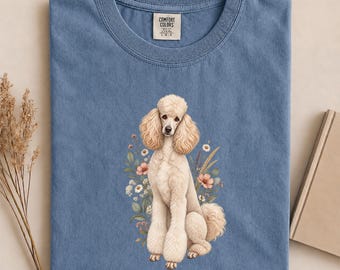 Comfort Colors Poodle Shirt, Floral Poodle Mom Tee, Botanical Dog Tshirt, Cottagecore Animal Apparel, Wildflower Dog Lover Gift