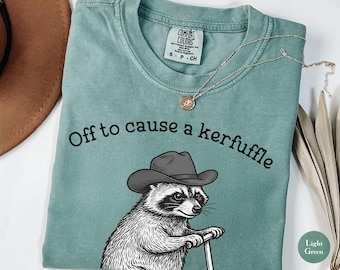 Funny Raccoon on Scooter Shirt, Comfort Colors® Off To Cause A Kerfuffle Shirt, Silly Animal Mental Health Tee,Adult Humor Sarcastic T-Shirt