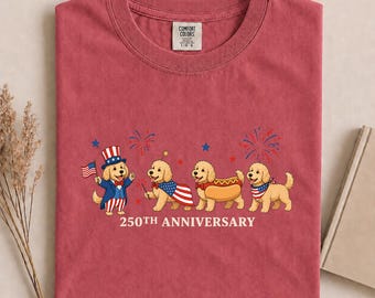 Patriotic Goldendoodle Comfort Colors® Shirt, Cute 4th of July Doodle Dog T-Shirt, USA Goldendoodle Graphic Tee, Doodle Lover Gift