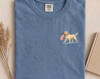Comfort Colors® Patriotic Yellow Labrador Shirt, Yellow Labrador USA Flag Tee, 4th of July Dog Shirt, American Yellow Labrador Gift