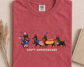 Patriotic Doberman Comfort Colors® Shirt, Cute 4th of July Doberman Dog T-Shirt, USA Doberman Graphic Tee, Doberman Lover Gift