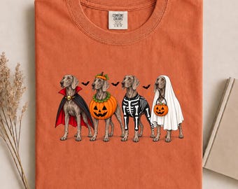 Halloween Weimaraner Shirt, Funny Weimaraner Costume Graphic Tee, Pumpkin Ghost Skeleton Dog Shirt, Comfort Colors Dog Lover Gift
