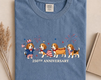 Patriotic Beagle Comfort Colors® Shirt, Cute 4th of July Beagle Dog T-Shirt, USA Beagle Graphic Tee, Beagle Lover Gift