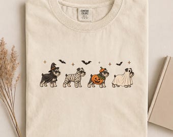 Mini Schnauzer Halloween Costumes Comfort Colors Shirt, Retro Spooky Mini Schnauzer Dog Graphic Tee, Funny Halloween Mini Schnauzer Gift