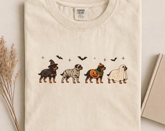 Rottweiler Halloween Costumes Comfort Colors Shirt, Retro Spooky Rottweiler Dog Graphic Tee, Funny Halloween Rottweiler Gift