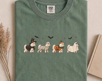 Maltese Halloween Costumes Comfort Colors Shirt, Retro Spooky Maltese Dog Graphic Tee, Funny Halloween Maltese Gift