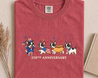 Patriotic French Bulldog Comfort Colors® Shirt, Cute 4th of July Frenchie Dog T-Shirt, USA French Bulldog Graphic Tee, Frenchie Lover Gift