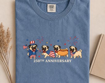 Patriotic Pug Comfort Colors® Shirt, Cute 4th of July Pug Dog T-Shirt, USA Pug Graphic Tee, Pug Lover Gift