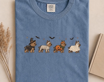 Yorkshire Halloween Costumes Comfort Colors Shirt, Retro Spooky Yorkshire Dog Graphic Tee, Funny Halloween Yorkshire Gift