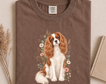 Comfort Colors Cavalier Shirt, Floral Cavalier Mom Tee, Botanical Dog Tshirt, Cottagecore Animal Apparel, Wildflower Dog Lover Gift