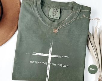 Comfort Colors Christian T-Shirt, John 14:6 Cross Design