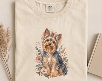 Comfort Colors Yorkshire Shirt, Floral Yorkie Mom Tee, Botanical Dog Tshirt, Cottagecore Animal Apparel, Wildflower Dog Lover Gift