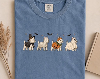 Westie Halloween Costumes Comfort Colors Shirt, Retro Spooky Westie Dog Graphic Tee, Funny Halloween Westie Gift