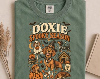 Comfort Colors Dachshund Shirt, Doxie Spooky Season Tee, Retro Halloween Dog Tshirt, Fall Wiener Dog Apparel, Cute Doxie Mom Gift